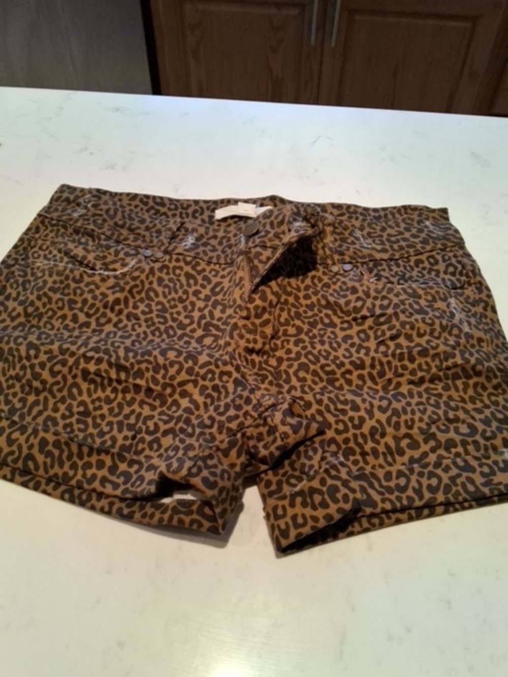 2.1 Denim Leopard Print Jean Shorts - Brown/Tan